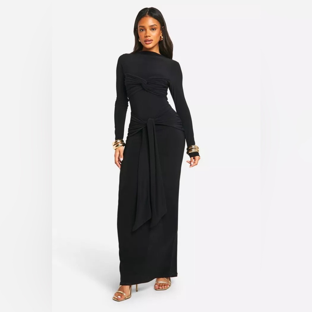 Bohoo Ruched Twist Detail Maxi Dress